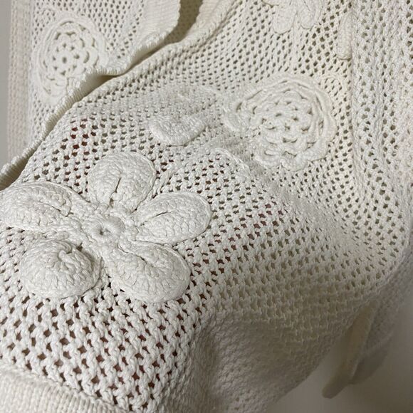 Vtg Express Tricot Womens Sweater Long Cardigan Size M Crochet Open Knit Flowers - Picture 5 of 9